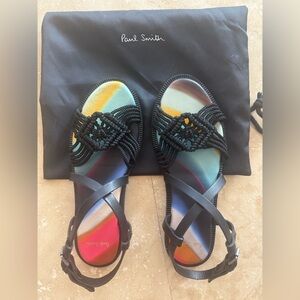 Paul Smith Nishio Crochet Black Sandals with Colorful Insole